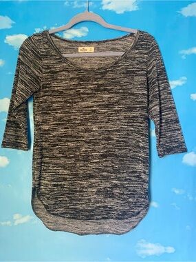 Hollister Black & White Marled Scoop Neck Long Sleeve Top